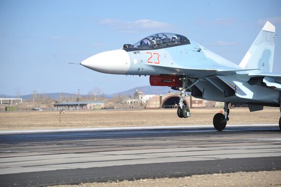 SU-30SM fighter jets on training missions in Zabaykalsky Territory