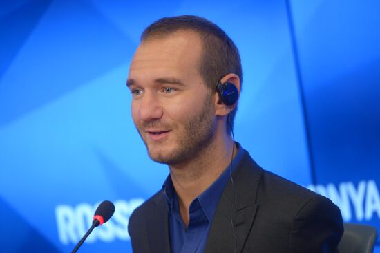 News conference by writer and sponsor Nick Vujcic