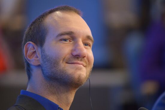 News conference by writer and sponsor Nick Vujcic