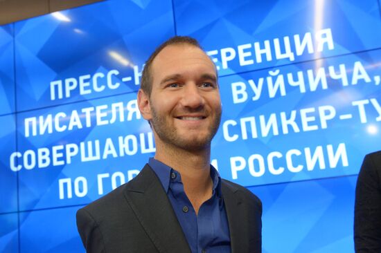 News conference by writer and sponsor Nick Vujcic