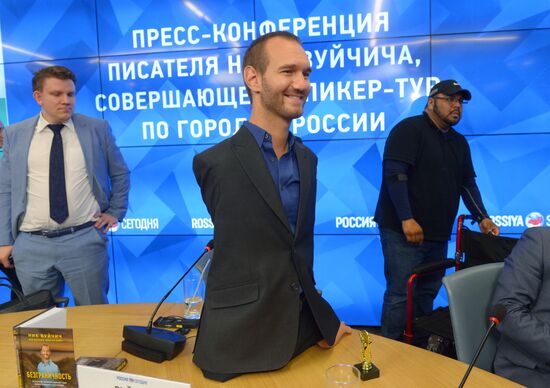 News conference by writer and sponsor Nick Vujcic