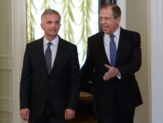 Russian Foreign Minister Sergei Lavrov meets with his Swiss counterpart Didier Burkhalter