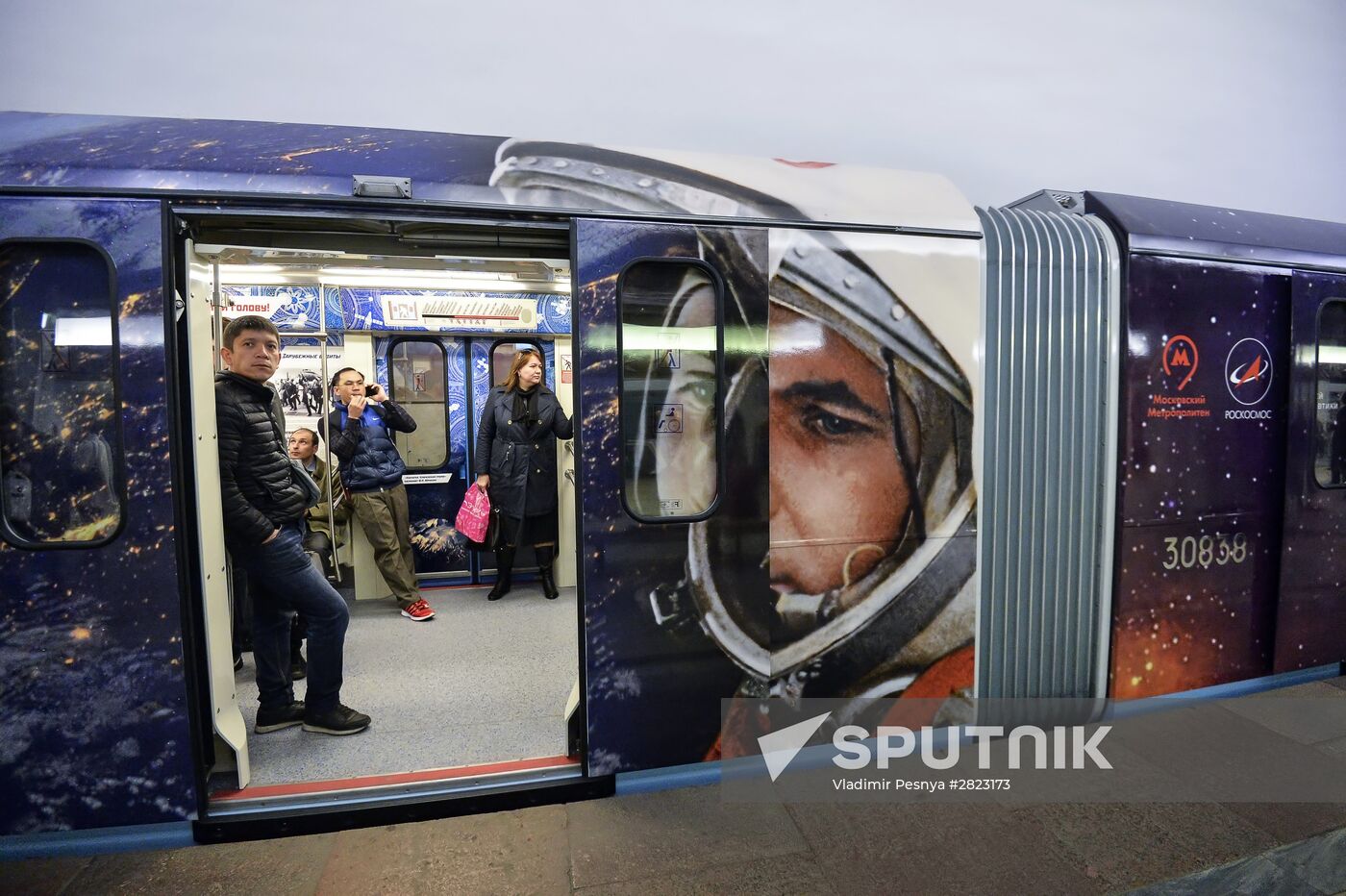 Thematic Moscow Metro train marking 55th anniversary of Yury Gagarin's epic space flight