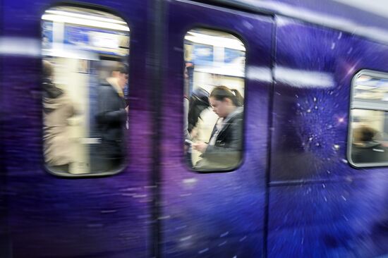 Thematic Moscow Metro train marking 55th anniversary of Yury Gagarin's epic space flight