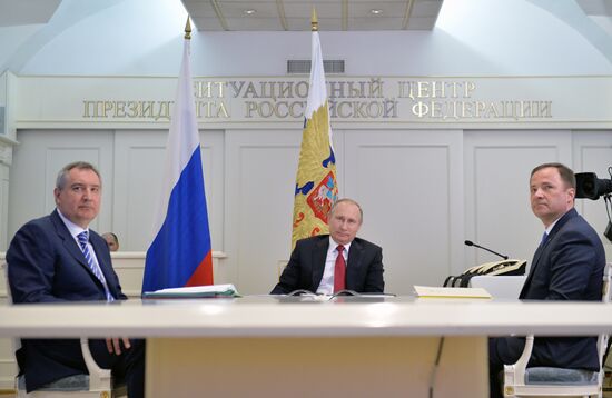 Russian President Vladimir Putin holds videoconference with ISS and Vostochny space center