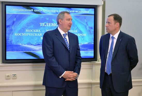Russian President Vladimir Putin holds videoconference with ISS and Vostochny space center