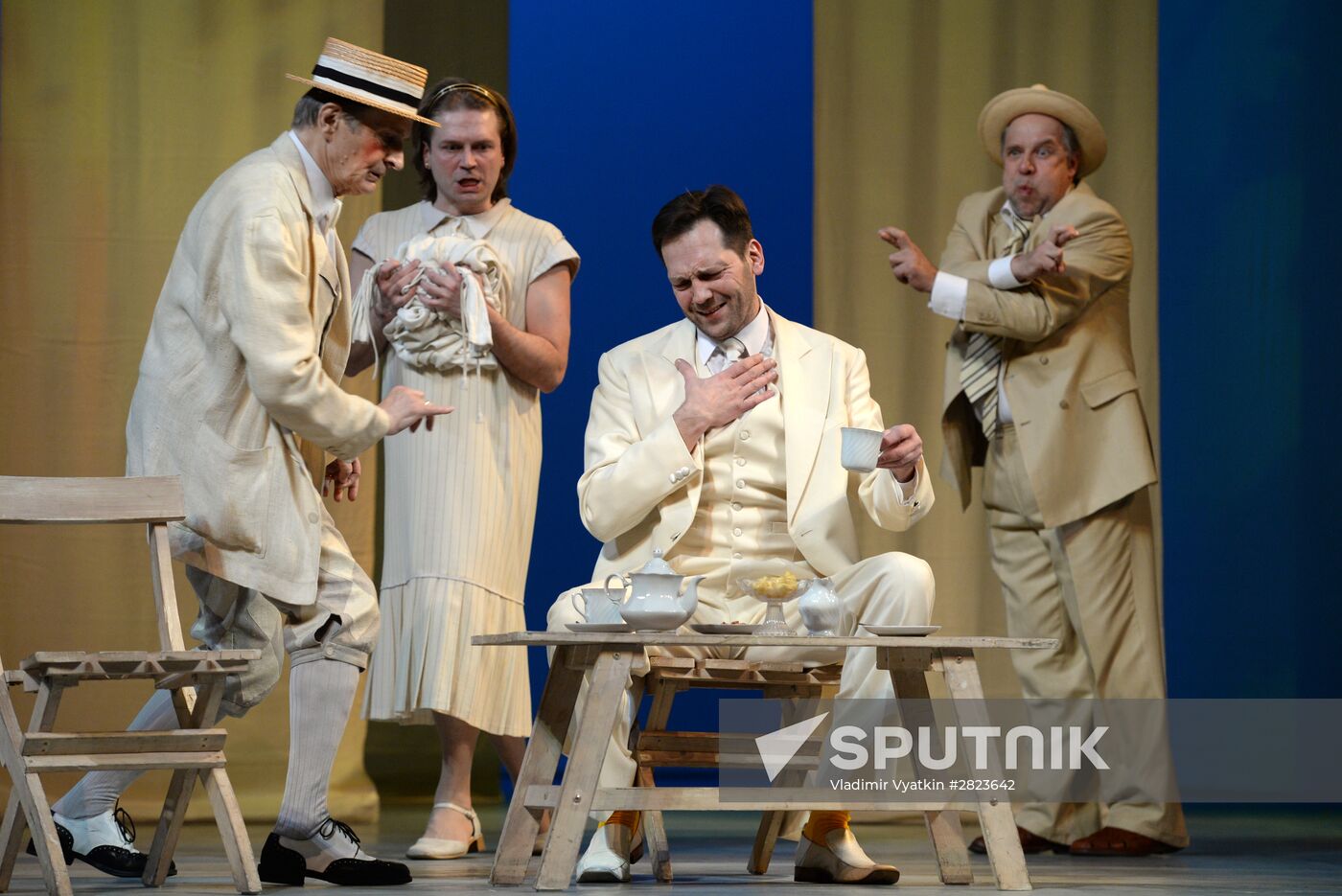 Dress rehearsal of play Twelfth Night in Moscow