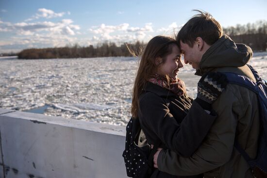 Ice breaks on Irtysh river in Omsk Region
