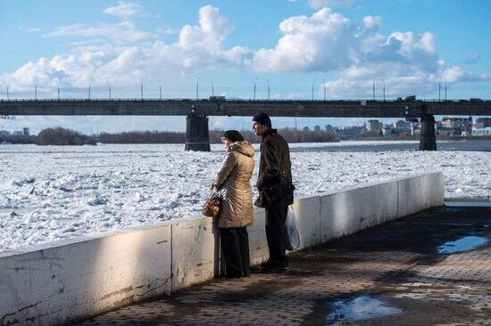 Ice drift on Irtysh River in Omsk Region