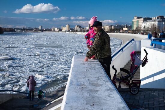 Ice drift on Irtysh River in Omsk Region