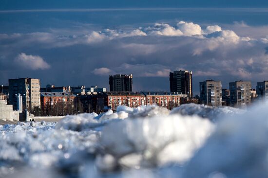 Ice drift on Irtysh River in Omsk Region