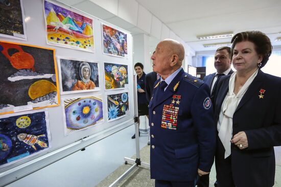 Valentina Tereshkova and Alexei Leonov's meeting with students at school No. 5 in Blagoveshchensk