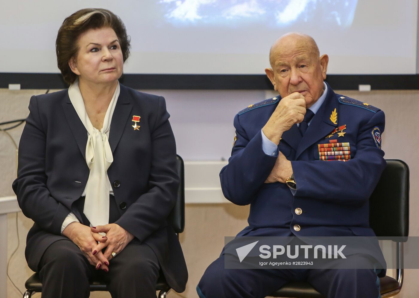 Valentina Tereshkova and Alexei Leonov's meeting with students at school No. 5 in Blagoveshchensk