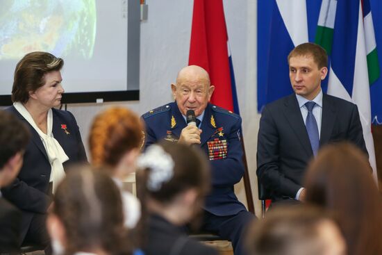 Valentina Tereshkova and Alexei Leonov's meeting with students at school No. 5 in Blagoveshchensk