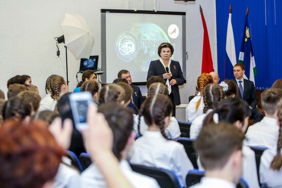 Valentina Tereshkova and Alexei Leonov's meeting with students at school No. 5 in Blagoveshchensk