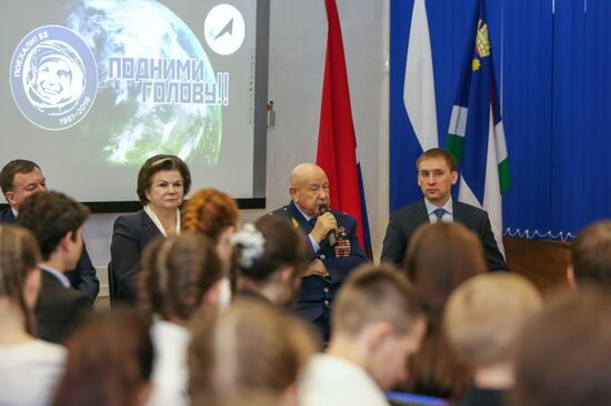 Valentina Tereshkova and Alexei Leonov's meeting with students at school No. 5 in Blagoveshchensk