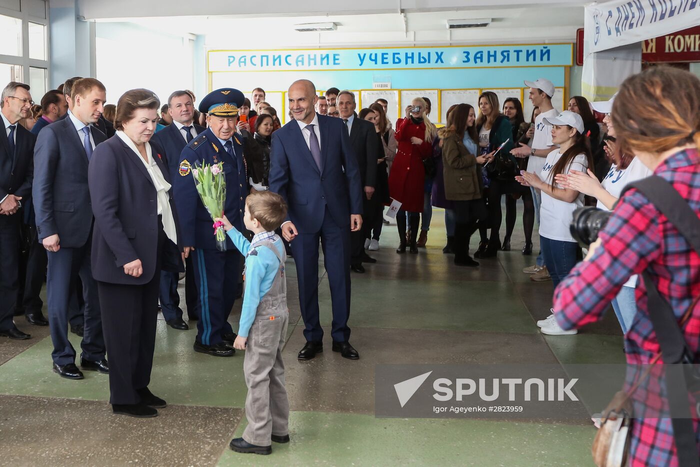 Valentina Tereshkova and Alexei Leonov's meeting with school and university students in Blagoveshchensk