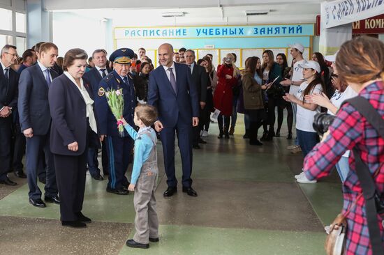 Valentina Tereshkova and Alexei Leonov's meeting with school and university students in Blagoveshchensk
