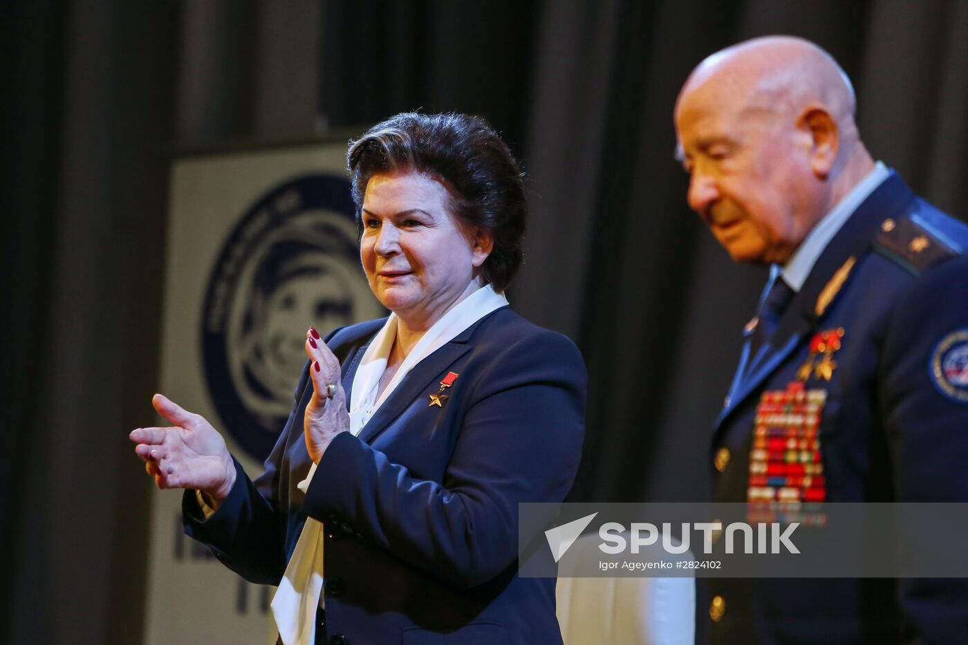 Valentina Tereshkova and Alexei Leonov meet with school and university students in Blagoveshchensk