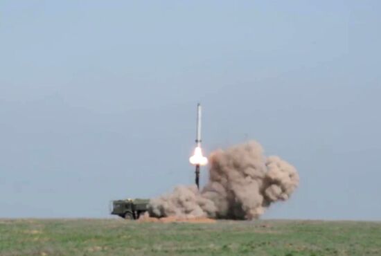 Iskander-M missile launchs from test range in Russia's Astrakhan region
