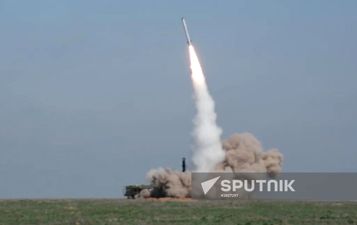 Iskander-M missile combat launch on test range in Astrakhan region