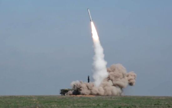 Iskander-M missile combat launch on test range in Astrakhan region