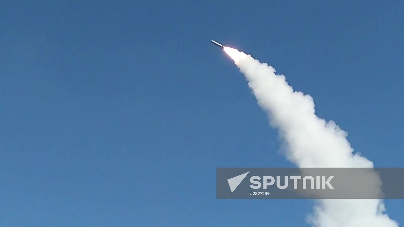Iskander-M missile combat launch on test range in Astrakhan region