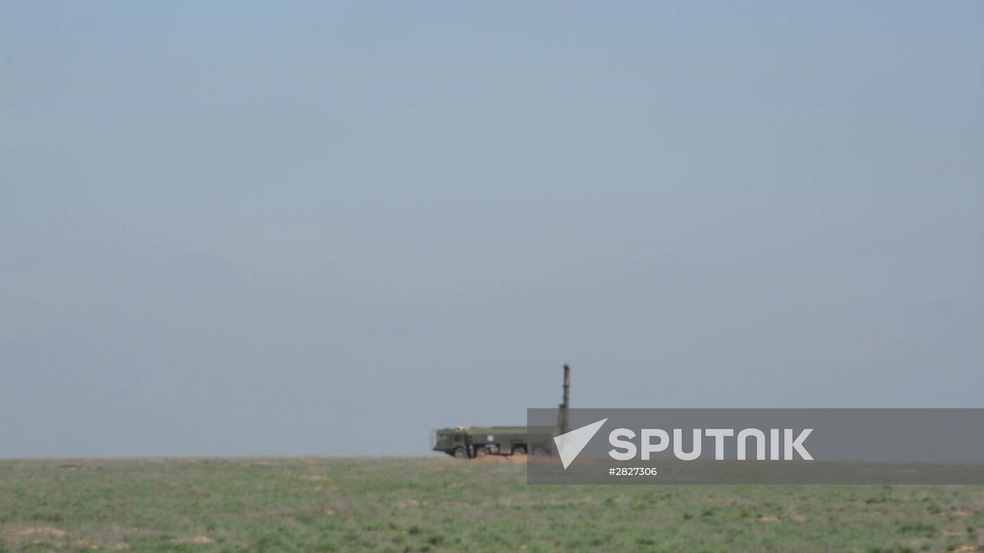 Iskander-M missile launchs from test range in Russia's Astrakhan region