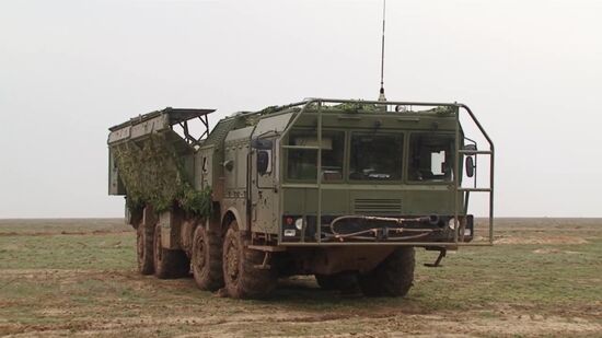 Iskander-M missile combat launch on test range in Astrakhan region