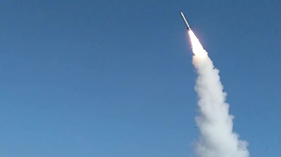 Iskander-M missile combat launch on test range in Astrakhan region