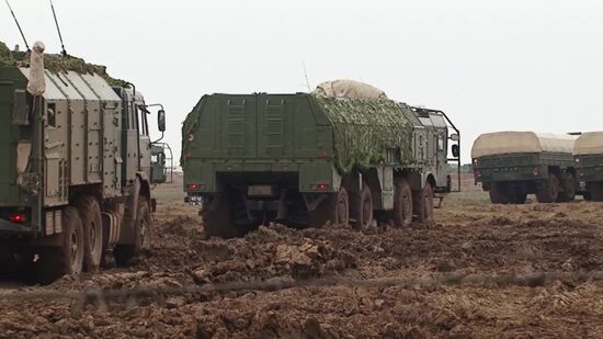 Iskander-M missile combat launch on test range in Astrakhan region