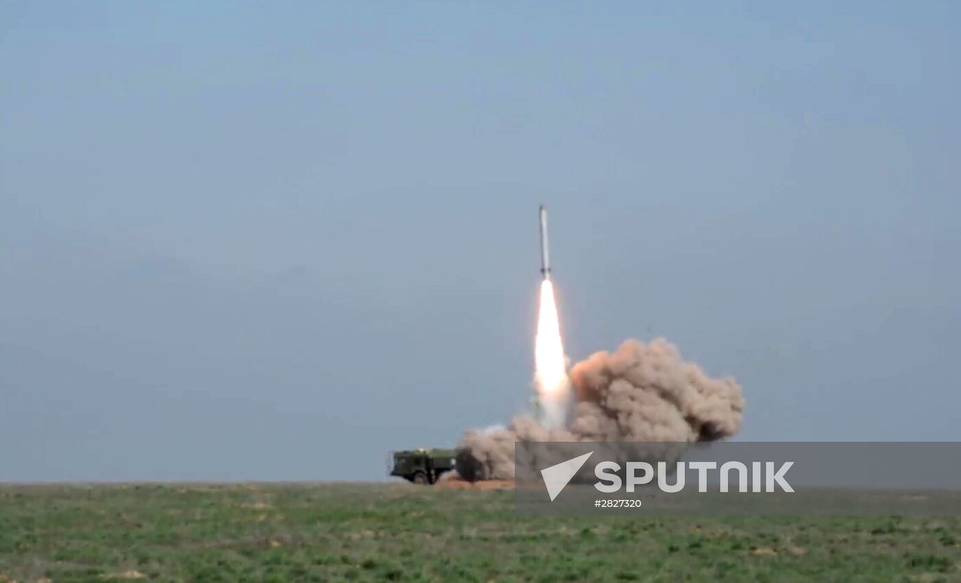 Iskander-M missile combat launch on test range in Astrakhan region