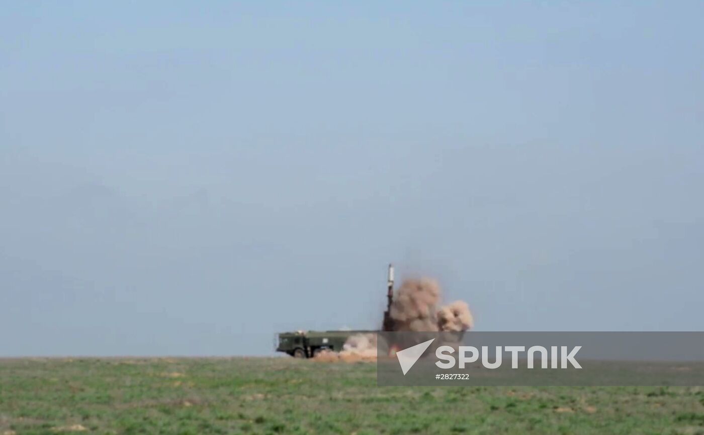 Iskander-M missile combat launch on test range in Astrakhan region