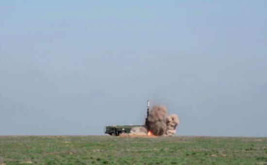 Iskander-M missile combat launch on test range in Astrakhan region