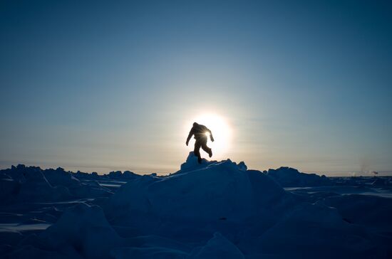 Barneo drift ice camp in Arctic