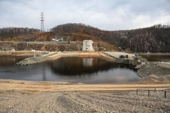 River Bureya damming at Nizhne-Bureiskaya HPP in Amur region