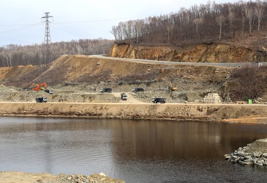 River Bureya damming at Nizhne-Bureiskaya HPP in Amur region