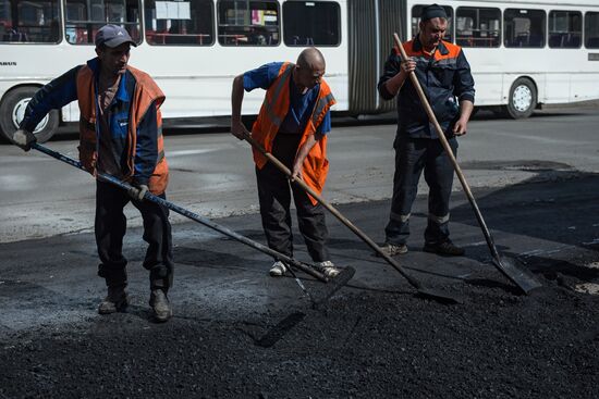 Road repairs in Omsk