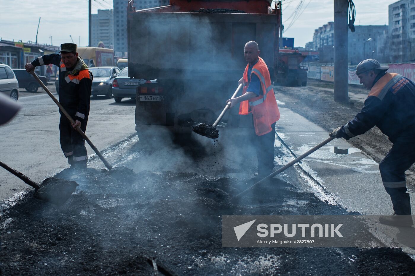 Road repairs in Omsk