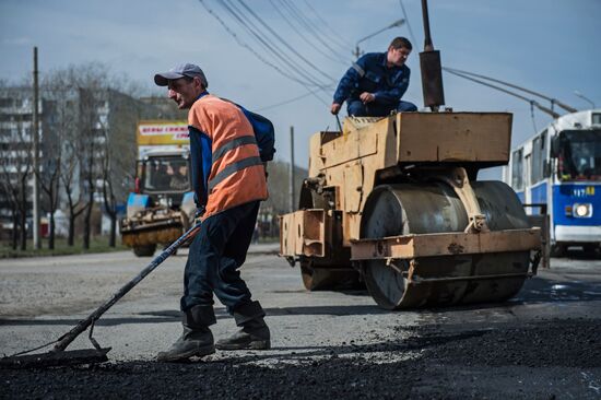Road repairs in Omsk