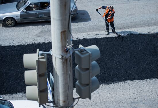 Road repairs in Omsk