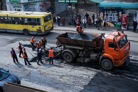Road repairs in Omsk