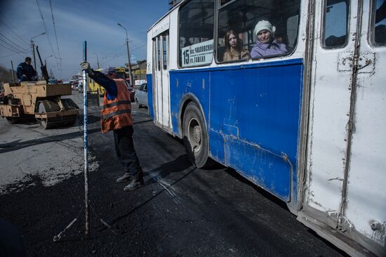 Road repairs in Omsk