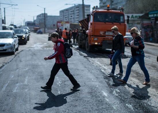 Road repairs in Omsk