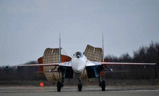 Joint rehearsal of aerobatic teams before the Victory Parade