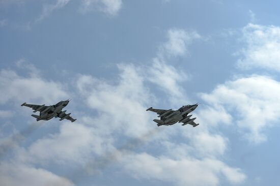 Joint rehearsal of aerobatic teams before the Victory Parade