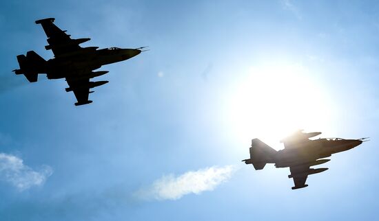 Joint rehearsal of aerobatic teams before the Victory Parade