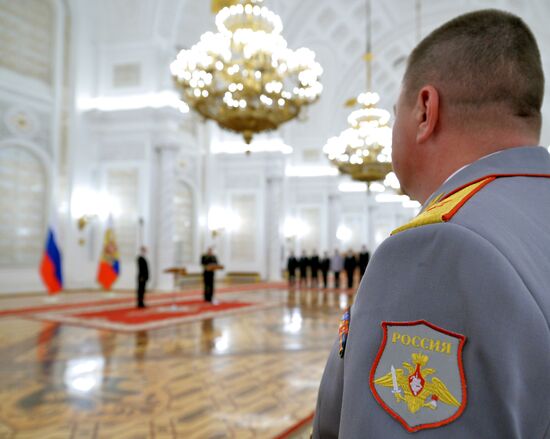 President Vladimir Putin attends intoroduction ceremony for officers appointed to top command posts
