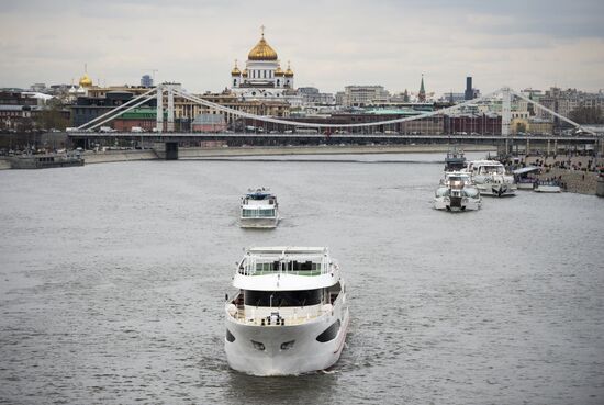 Passenger boat parade in Moscow