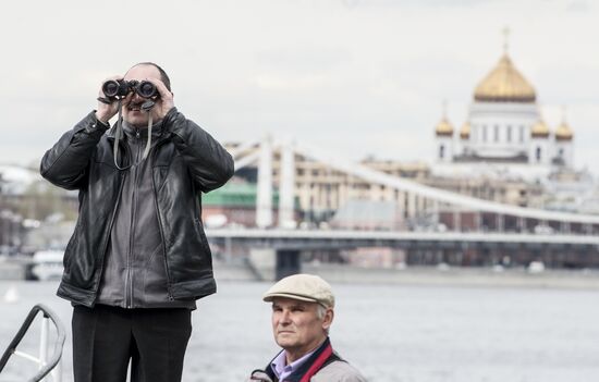 Passenger boat parade in Moscow
